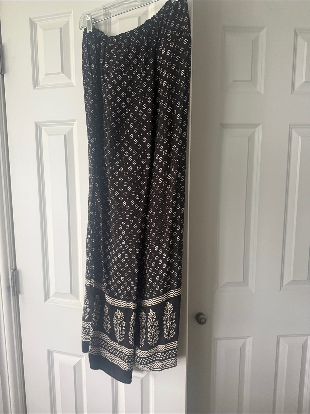J. Crew Black and White Cropped Wide-Leg Pants with Border Print